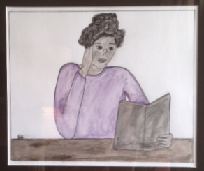 Brown Girl Reading, an original water and pen drawing by our own Brandy Burgess